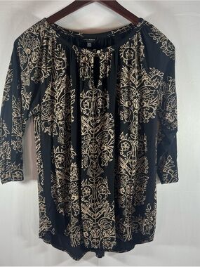 LUCKY BRAND SHIRT Size 1X Black Floral Boho Ditzy Fairy Summer Top Pullover